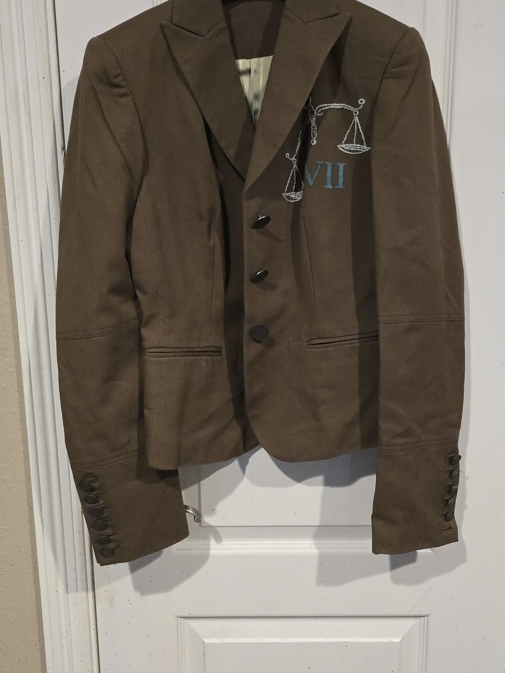 Asylum Raw7 Y2K ArmyBrown Women's Tailored Blazer Jacket with Embroidered Scales